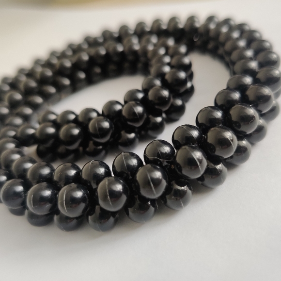 Vintage 80s Faux Onyx Woven Rope Necklace - Picture 7 of 10